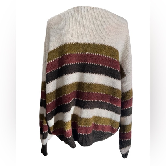 Davi & Dani Striped Oversized Sweater Olive Cream Burgundy 3X NWT - Picture 4 of 9